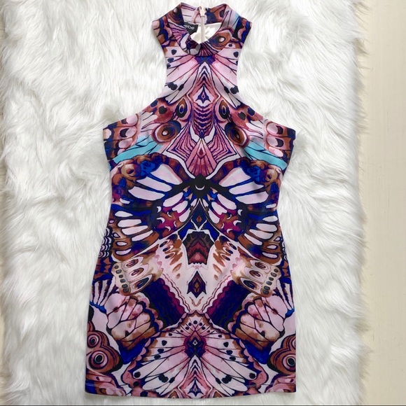 SOLD-Bebe Watercolor Halter Bodycon Dress - Picture 5 of 8